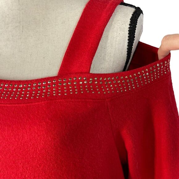 JM Collection 1X-Large Sweater Embellished Scoop Neck 3/4 Sleeve Cold-Shoulder - Picture 4 of 9
